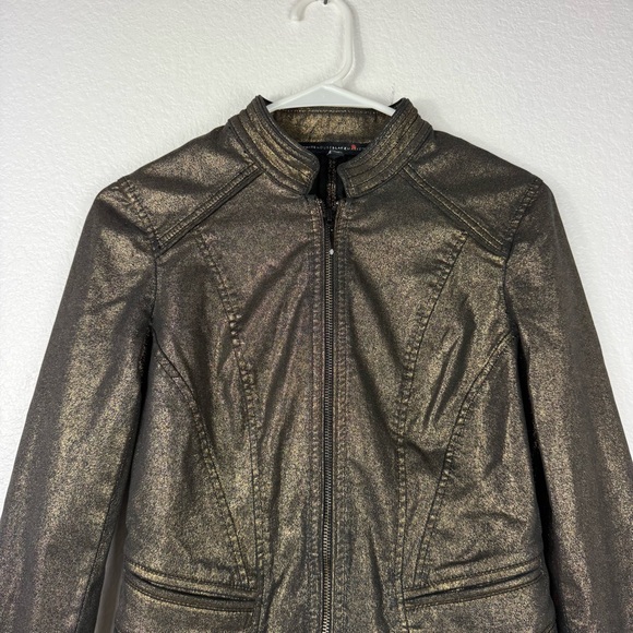 White House Black Market Gold Metallic Biker Moto Jacket Size 2 - Picture 5 of 11
